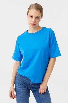 Ecrou Kadın Mavi Düşük Kol Oversize Basic Tshirt